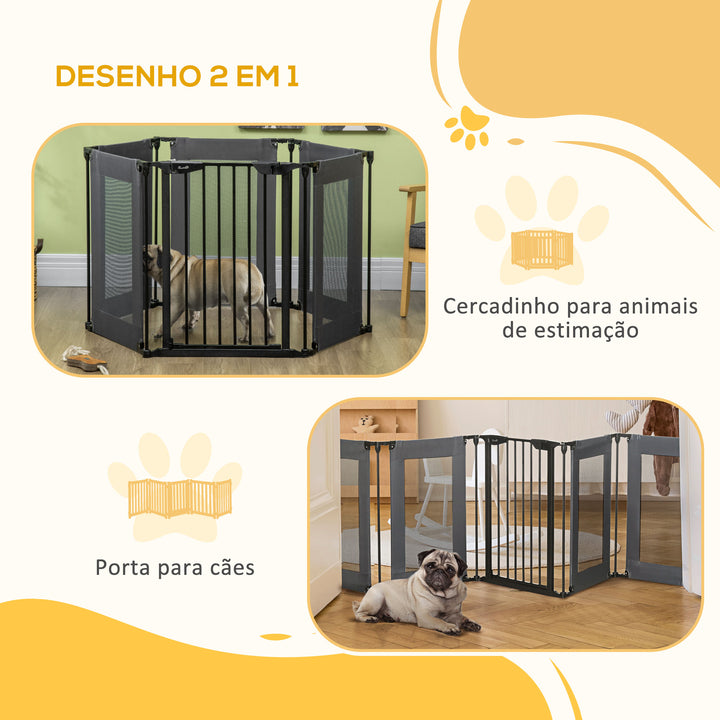 Parque Dobrável para Cães de 6 Painéis Barreira de Segurança para Animais de Estimação com Tecido de Oxford Sistema de Fechamento Automático para Cães 117x103x74cm Preto