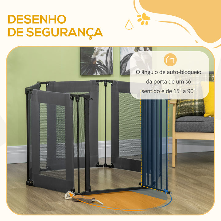 Parque Dobrável para Cães de 6 Painéis Barreira de Segurança para Animais de Estimação com Tecido de Oxford Sistema de Fechamento Automático para Cães 117x103x74cm Preto
