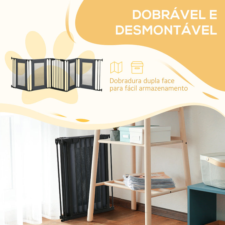 Parque Dobrável para Cães de 6 Painéis Barreira de Segurança para Animais de Estimação com Tecido de Oxford Sistema de Fechamento Automático para Cães 117x103x74cm Preto