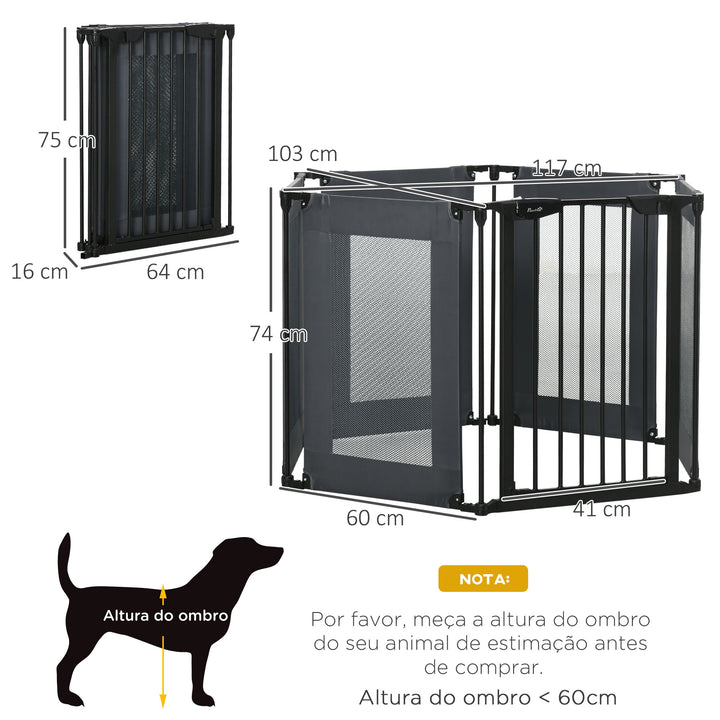 Parque Dobrável para Cães de 6 Painéis Barreira de Segurança para Animais de Estimação com Tecido de Oxford Sistema de Fechamento Automático para Cães 117x103x74cm Preto
