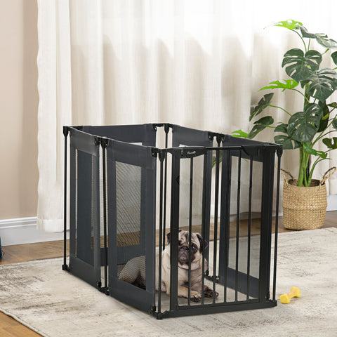 Parque Dobrável para Cães de 6 Painéis Barreira de Segurança para Animais de Estimação com Tecido de Oxford Sistema de Fechamento Automático para Cães 117x103x74cm Preto