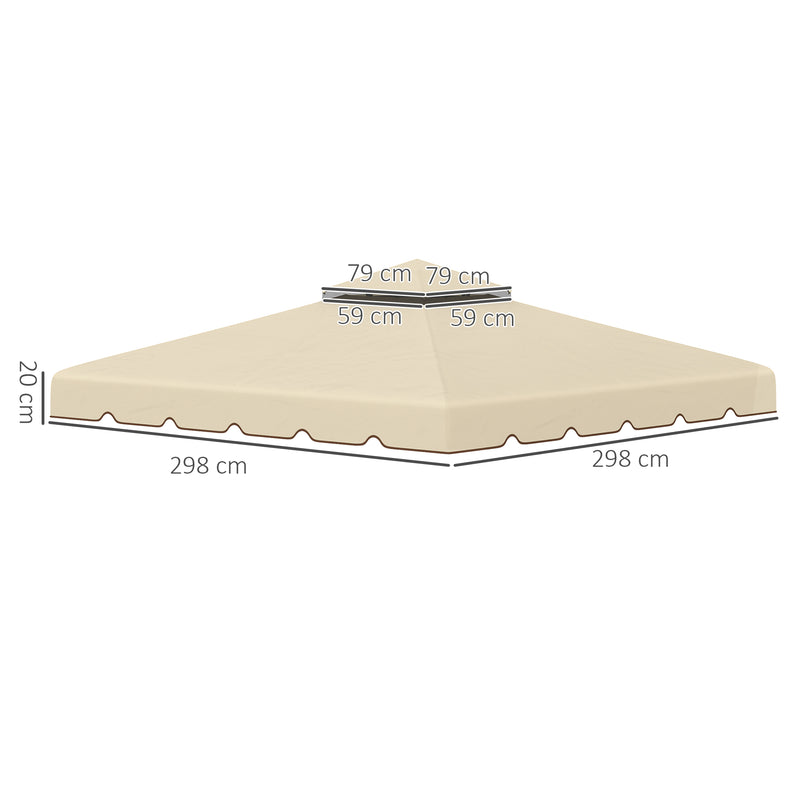 Toldo de Substituição para Pérgola 2,96x2,96m Teto de Substituição para Pérgolas Exterior com Duplo Teto e 8 Orifícios de Drenagem Bege