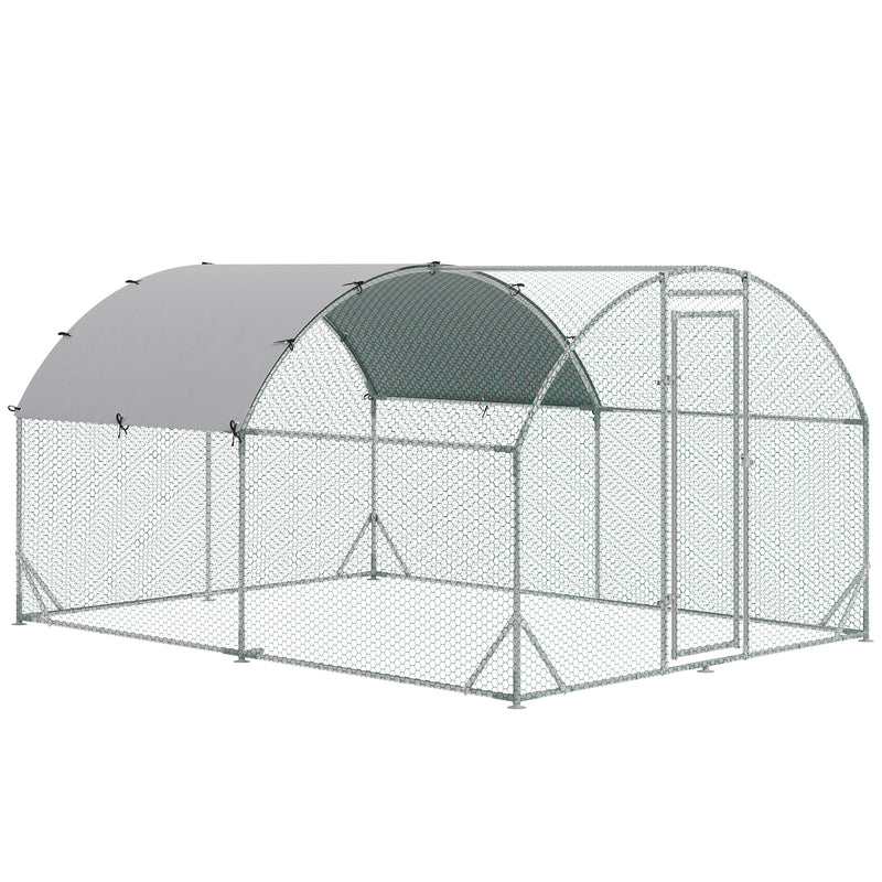 Galinheiro para Exterior Grande 2,8x3,8x1,97m Galinheiro para 6-12 Galinhas de Aço Galvanizado com Teto de Tecido Oxford para Coelhos Aves Prata