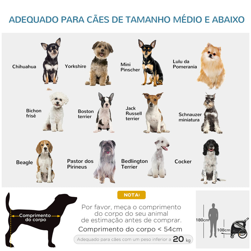 Reboque de Bicicleta para Cães 2 em 1 Transporte para Animais de Estimação com Porta Enrolável Janelas Cinto de Segurança Bandeira e 6 Refletores 134x73x108cm Cinza