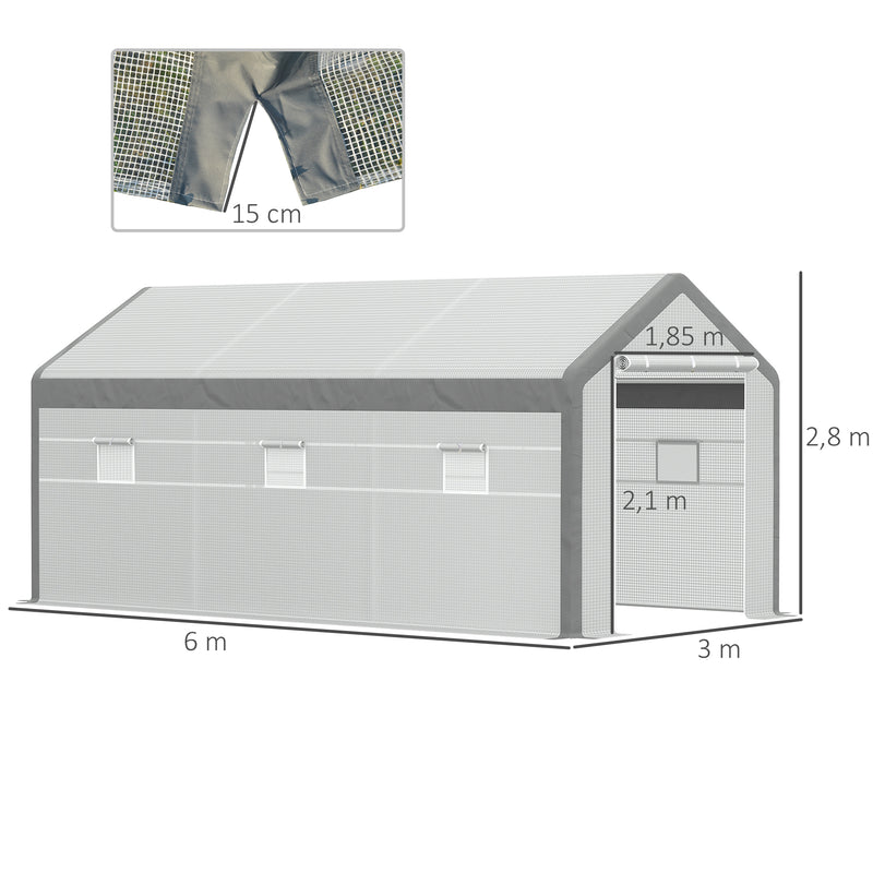 Estufa Jardim com 2 portas e 6 janelas enrolaveis 600x300x280 cm Branco