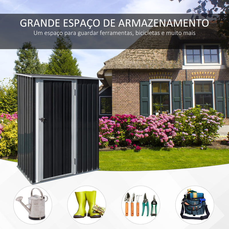 Abrigo de Jardim 1,07m² 142x84x189cm Abrigo de Jardim de Aço Galvanizado com Porta Fechadura e Orifícios de Drenagem para Armazenamento de Ferramentas Cinza