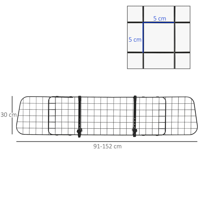 Grade de Segurança de Carro para Cães Extensível Universal Grade de Segurança para Cães com Largura Ajustável 91-152x30cm Preto