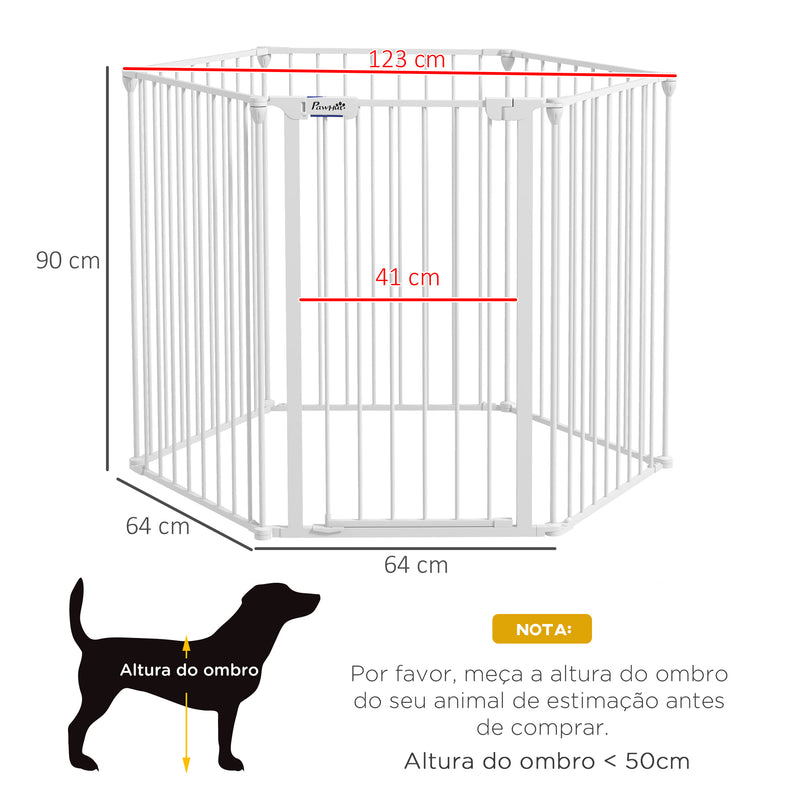 Parque para Cães de 6 Painéis Parque para Animais de Estimação Dobrável de Aço com Duplo Travamento Função de Bloqueio e Forma Modular 123x102x90 cm Branco