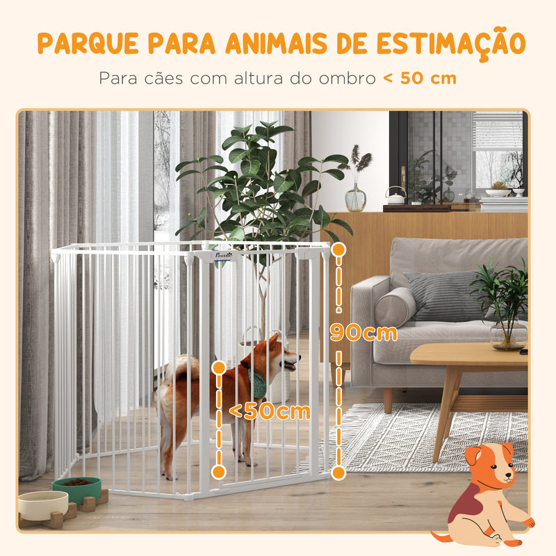 Parque para Cães de 6 Painéis Parque para Animais de Estimação Dobrável de Aço com Duplo Travamento Função de Bloqueio e Forma Modular 123x102x90 cm Branco