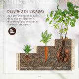 Caixa de Plantio de Madeira de 3 Níveis Horta Vertical em Escada com Malha Geotextil para Cultivos de Plantas Flores para Jardim Terraço Exterior 117x100x54cm Natural