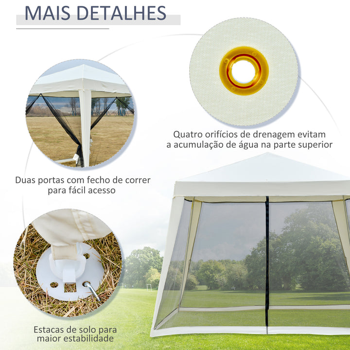 Tenda de Jardim 3x3m Tenda com 4 Partes Laterais Rede Mosquiteira com Zíper Proteção UV para Patio Bege