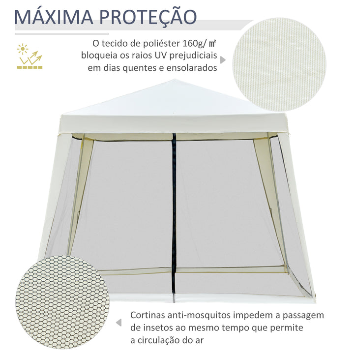 Tenda de Jardim 3x3m Tenda com 4 Partes Laterais Rede Mosquiteira com Zíper Proteção UV para Patio Bege