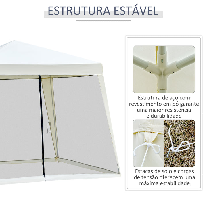 Tenda de Jardim 3x3m Tenda com 4 Partes Laterais Rede Mosquiteira com Zíper Proteção UV para Patio Bege