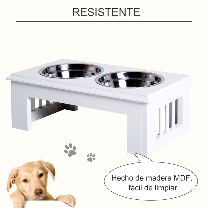 Comedouro elevado para cães com 2 tigelas removíveis de aço inoxidável 58,4x30,5x25,4 cm Branco