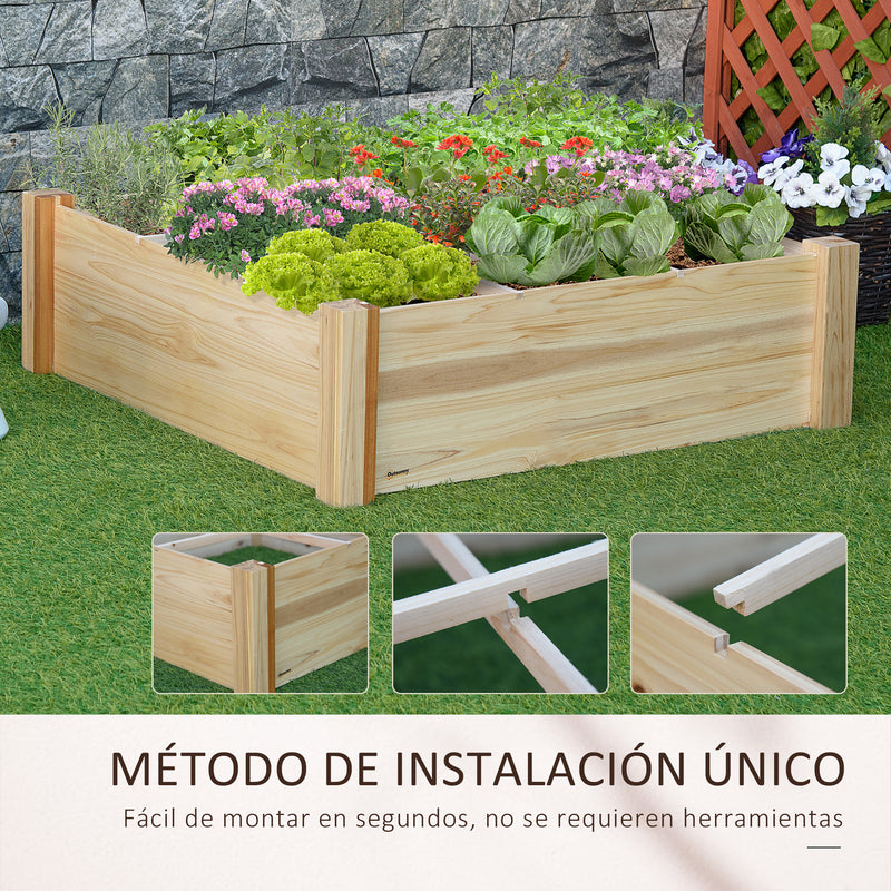 Plantador de Madeira Quadrado com 9 Compartimentos Removíveis Plantador de Jardim para Cultivos Plantas Flores 90x90x28cm Natural