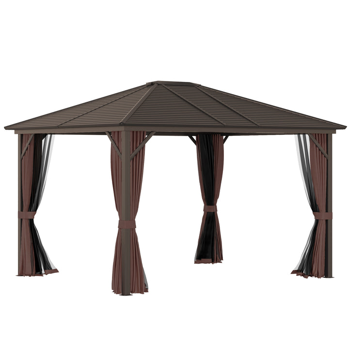 Pérgola para Jardim com Parede Lateral e Rede Mosquiteira 365x300x265 cm Marrom