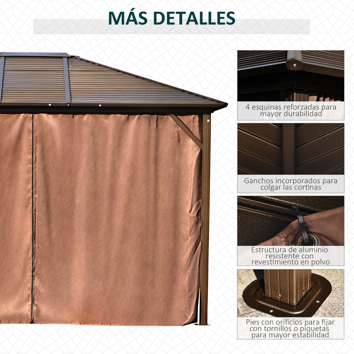 Pérgola para Jardim com Parede Lateral e Rede Mosquiteira 365x300x265 cm Marrom