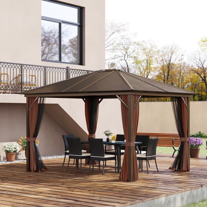 Pérgola para Jardim com Parede Lateral e Rede Mosquiteira 365x300x265 cm Marrom