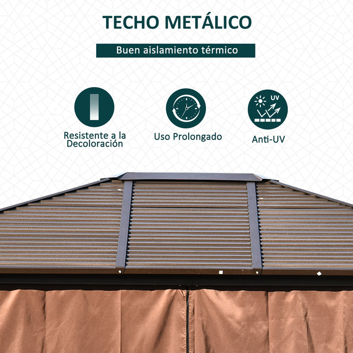 Pérgola para Jardim com Parede Lateral e Rede Mosquiteira 365x300x265 cm Marrom