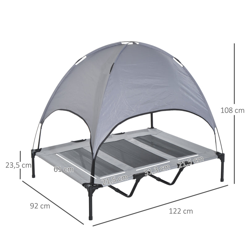 Cama elevada para animais de estimação Portátil com tecido respirável de toldo removível para interior e exterior 122x92x108 cm cinza