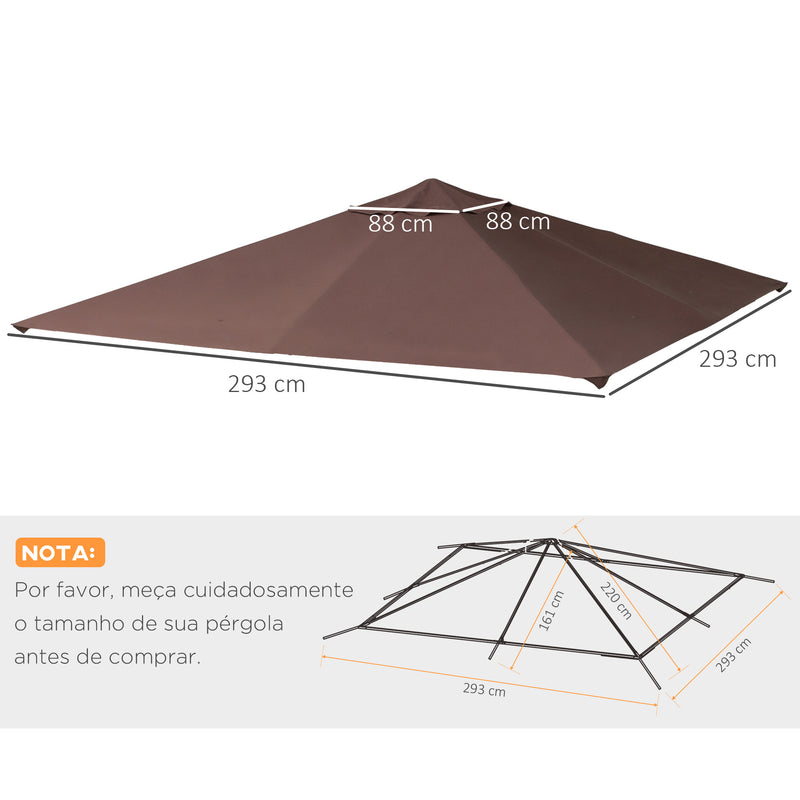 Toldo de substituição de 3 x 3 m para barraca de jardim gazebo ao ar livre com 8 orifícios de drenagem e ventilação marrom