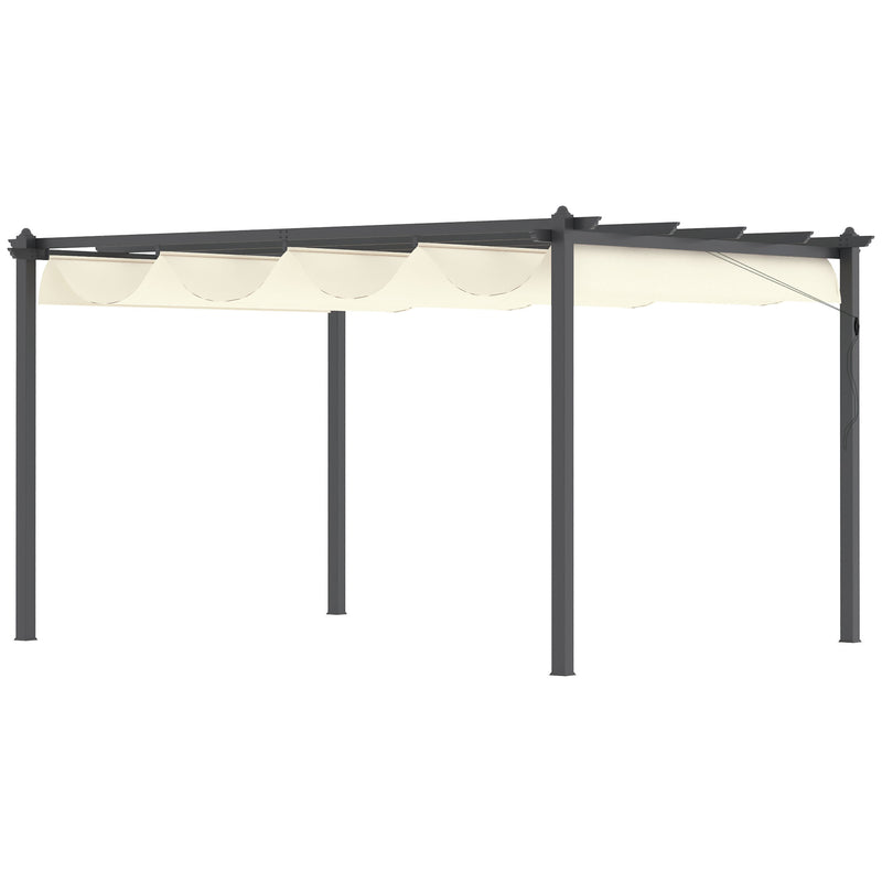 Pérgola de Alumínio 4x3 Pérgola de Jardim com Teto Retrátil Tecido de Poliéster e 8 Orifícios de Drenagem para Pátio Terraço Exterior Creme