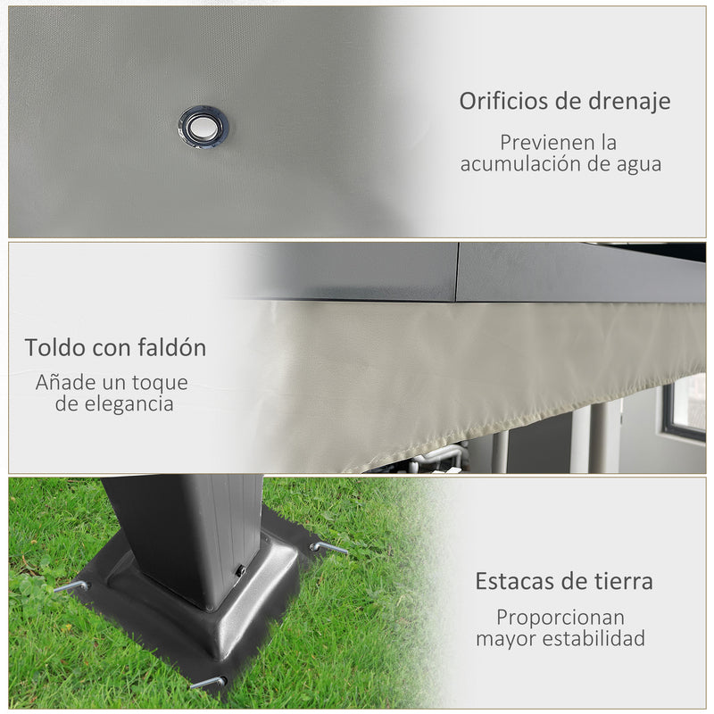 Pérgola de Alumínio 4x3 Pérgola de Jardim com Teto Retrátil Tecido de Poliéster e 8 Orifícios de Drenagem para Pátio Terraço Exterior Creme