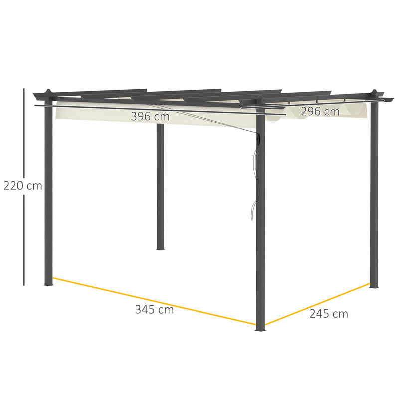 Pérgola de Alumínio 4x3 Pérgola de Jardim com Teto Retrátil Tecido de Poliéster e 8 Orifícios de Drenagem para Pátio Terraço Exterior Creme