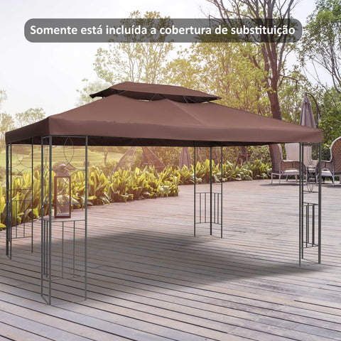 Toldo de Substituição 4x3m para Pérgola de Jardim 2 Níveis Respirável com 10 Orifícios de Drenagem Cobertura de Substituição de Pérgola Exterior Marrom
