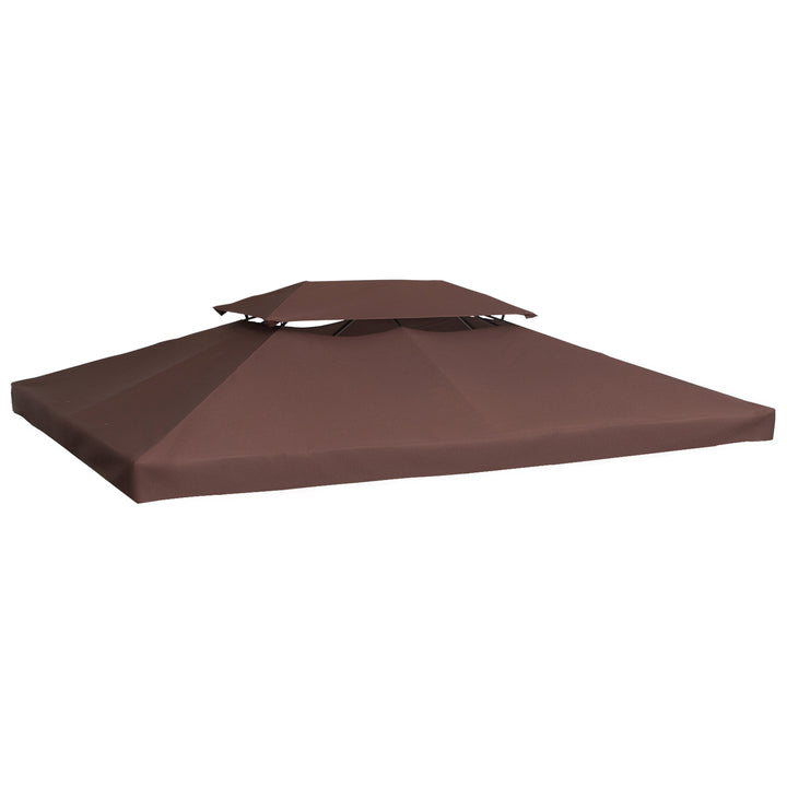 Toldo de Substituição 4x3m para Pérgola de Jardim 2 Níveis Respirável com 10 Orifícios de Drenagem Cobertura de Substituição de Pérgola Exterior Marrom