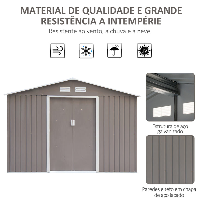 Barracão de Jardim Tipo Armário de Metal para Guardar Ferramentas 277x191x192cm Aço Cinzento