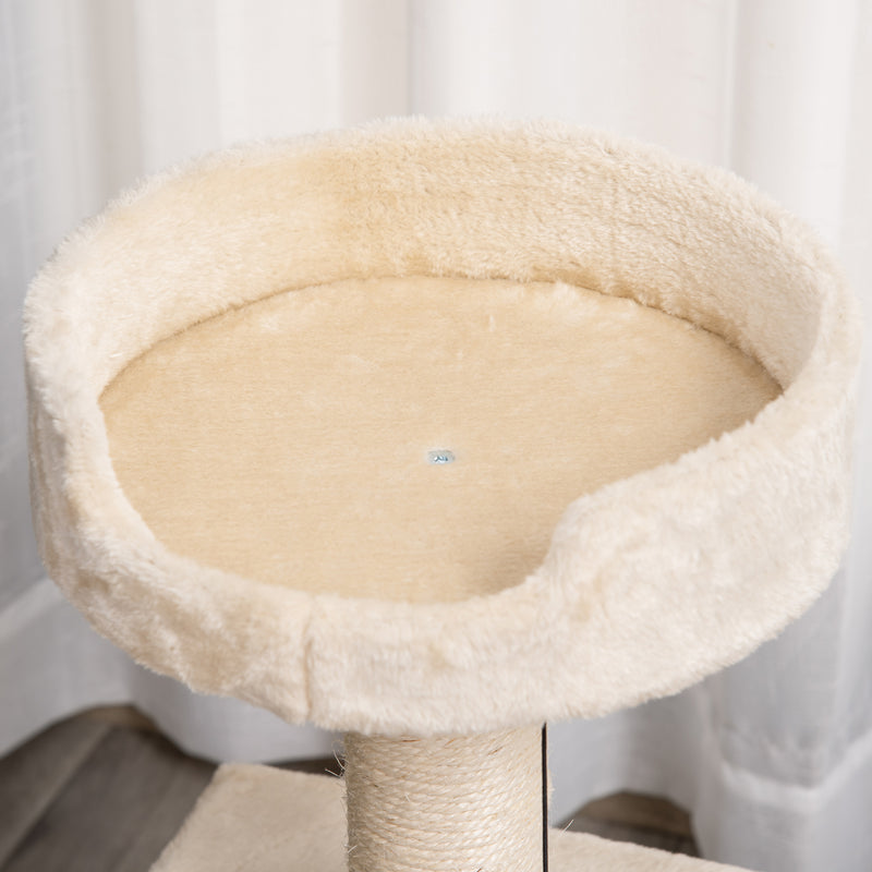 Árvore para Gatos Altura 69cm com Caverna de Vime Sintético Almofada Lavável Cama Superior Poste Arranhador de Sisal e Bola Suspensa 36x36x69cm Bege