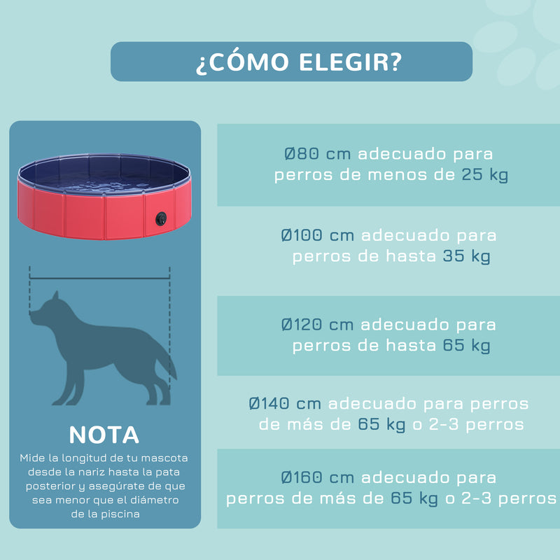 Piscina Dobrável para Cães Gatos Banheira Portátil para Animais de Estimação PVC Antiderrapante Ø80x20 cm Vermelho