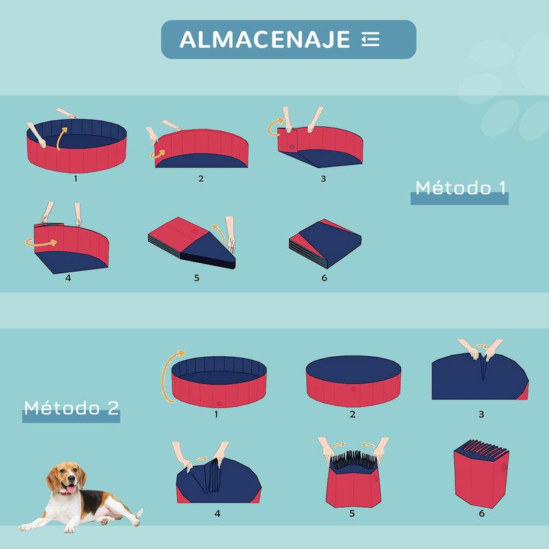 Piscina Dobrável para Cães Gatos Banheira Portátil para Animais de Estimação PVC Antiderrapante Ø80x20 cm Vermelho