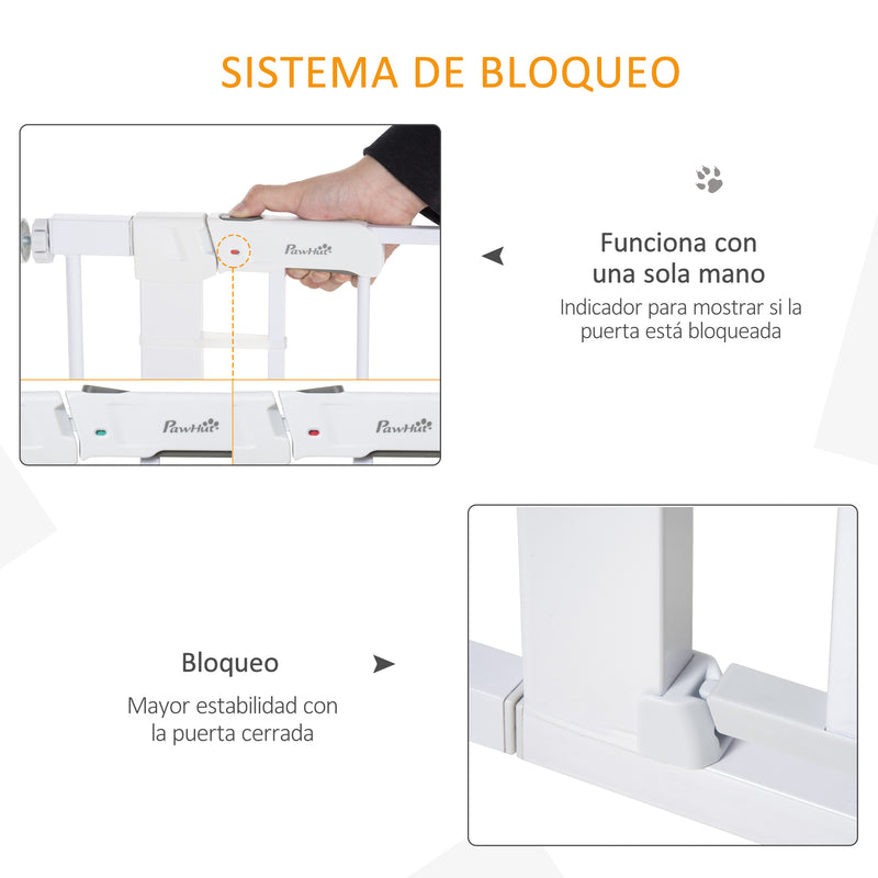 Barreira de Segurança para Cães Animais de Estimação 75-96cm para Escadas Portas e Corredores com Fechamento Automático Altura 76cm Branco