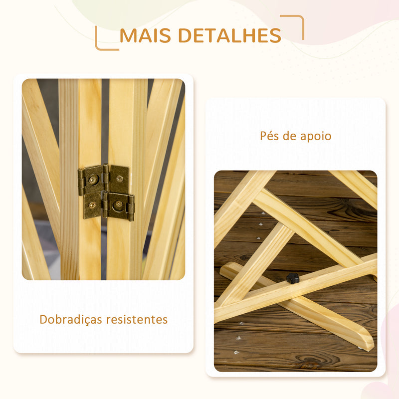 Barreira de Segurança Dobrável para Cães Grade de Madeira para Escadas e Portas de 3 Painéis com Base Antiderrapante e Pés 181x35x76cm Madeira