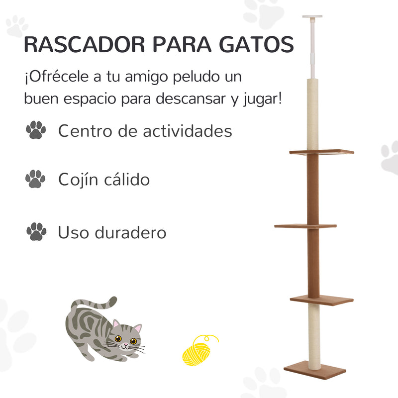 Árvore para gatos do chão ao teto, altura ajustável com 4 plataformas 43x27x228-260