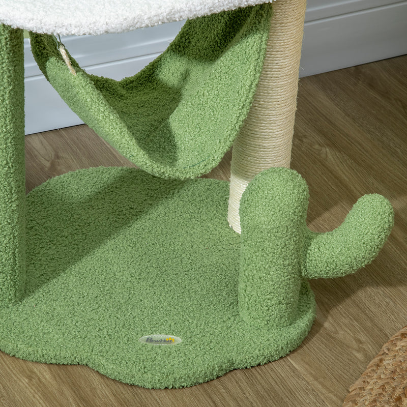 Árvore Arranhador para Gatos com Forma de Cacto Altura 90cm Torre para Gatos com Rede Plataforma Postes de Sisal e Bola Divertida 45x45x90cm Verde