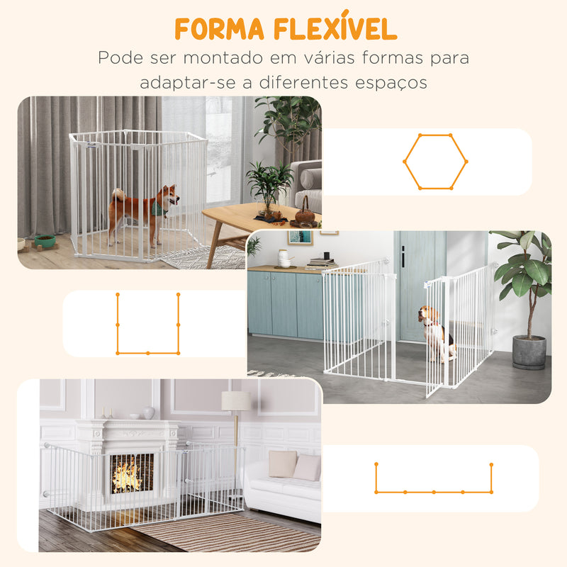 Parque para Cães de 6 Painéis Parque para Animais de Estimação Dobrável de Aço com Duplo Travamento Função de Bloqueio e Forma Modular 123x102x90 cm Branco