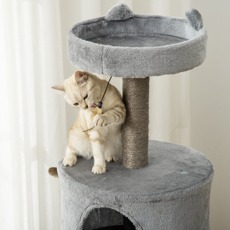 Árvore Arranhadora para Gatos 60x40x133cm Torre para Gatos com Caverna de Feltro Removível Cama de Pelúcia Suave Postes Arranhadores de Sisal Natural e Brinquedos Cinza