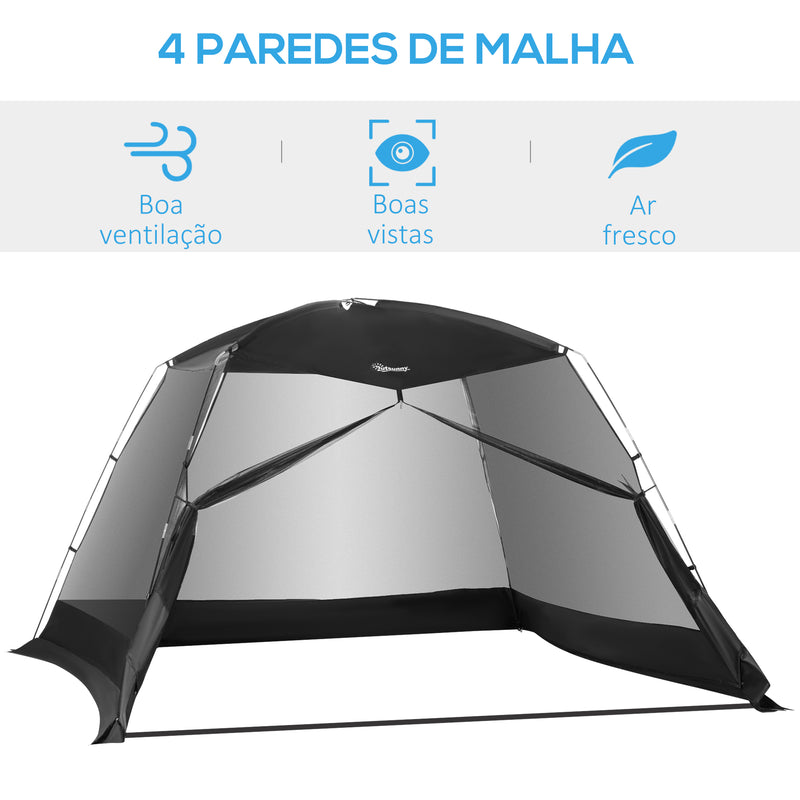 Tenda de Jardim 3x3x2m Tenda para 4-6 Pessoas com 4 Telas Mosquiteiras e Porta Incluí Bolsa de Transporte Proteção Solar para Campismo Viagens Exterior Preto