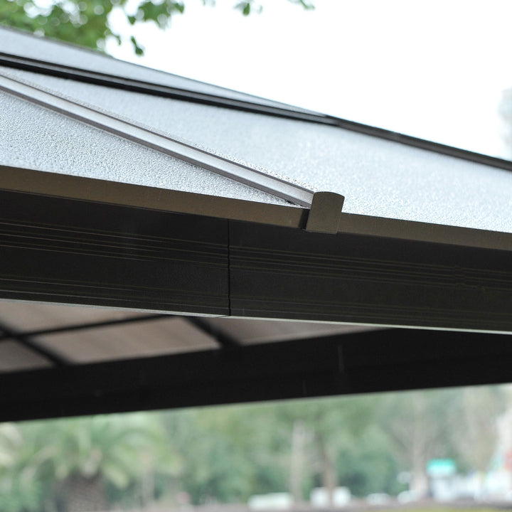 Pérgola de Jardim 4,3x3,6m Pérgola de Alumínio de Exterior com Teto de Policarbonato 4 Cortinas Laterais e 4 Telas Mosquiteiras com Zíper para Festas Eventos Marrom e Bege