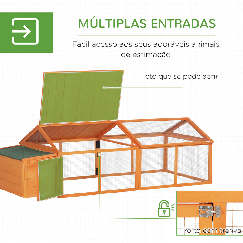 Galinheiro de Madeira Galinheiro de Exterior Espaçoso de 2 Andares para 4-8 Galinhas com Teto Abatível Cercado Portas com Fechadura e Caixa Ninho 240x112,5x76cm Madeira