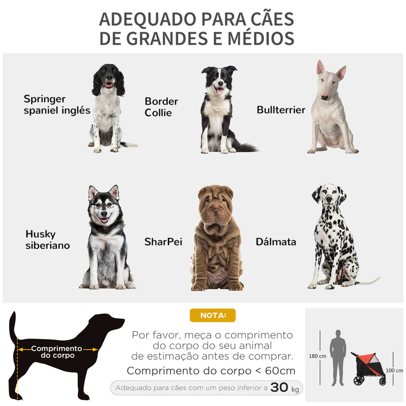 Carrinho para Cães Dobrável Carrinho para Animais de Estimação com Janelas de Malha Cinto de Segurança e Bolsos de Armazenamento Carga Máxima 40 kg 112x65x100 cm Vermelho