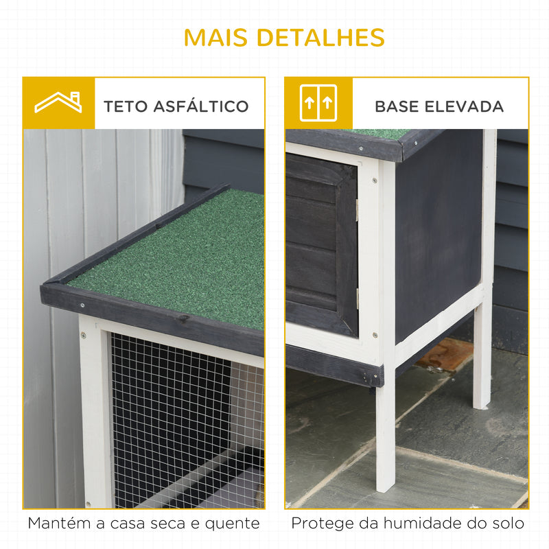 Coelheira de Madeira Gaiola Elevada para Coelhos Cobaias e Animais Pequenos com Teto Asfáltico Bandeja Removível e Porta com Trava 91x46x71cm Preto