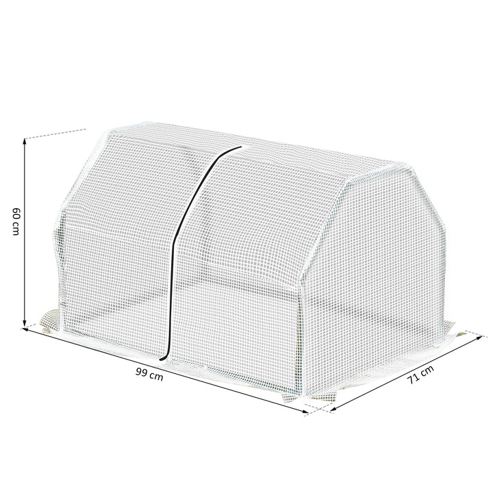 Estufa de Jardim Terraço 100x70x60cm Estufa Pequena com Zíper pra Cultivos de Plantas Flores Estrutura de Aço Cobertura PE Branco