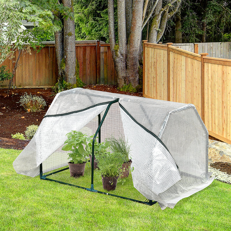 Estufa de Jardim Terraço 100x70x60cm Estufa Pequena com Zíper pra Cultivos de Plantas Flores Estrutura de Aço Cobertura PE Branco