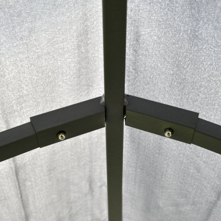 Pérgola de Jardim com Estrutura de Aço Teto Duplo 6 Cortinas Laterais 8 Orifícios de Drenagem 300x400x280 cm Cinza