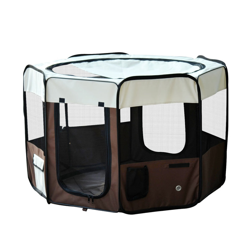 Parque para Animais de estimação com 2 portas F 117 x 71 cm marrom e creme