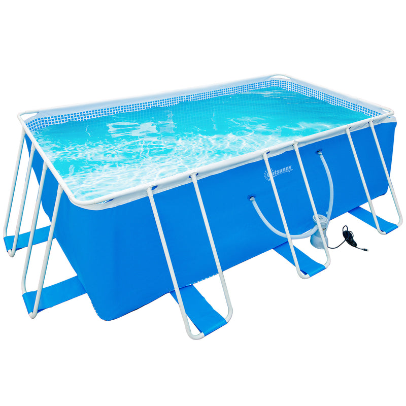 Piscina Desmontável Tubular 440x240x122cm Piscina Retangular de Exterior com Purificador 4.000L/H Mangueiras de Comprimento 100cm e Estrutura de Aço 9760L Azul